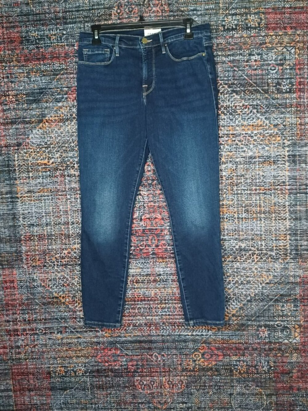 FRAME womens dark distressed Jeanne skinny stretch crop jeans 31